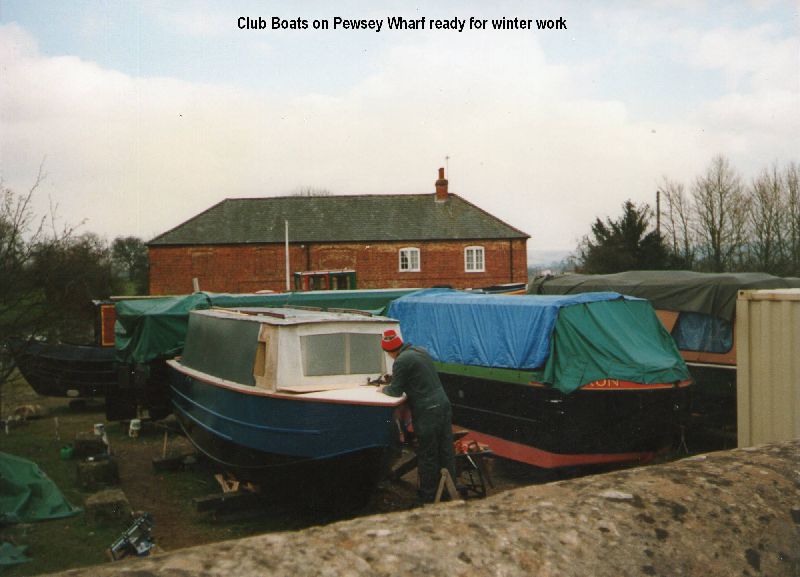 Club boats on Pewsey Wharf for winter work